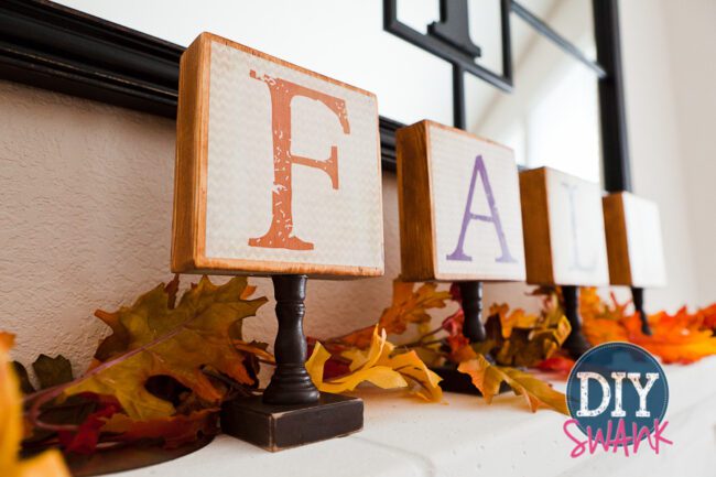 Tutorial on how we made these super easy, really cute DIY Chevron Fall Letter Blocks!  Get the FREE printable letters here to make your own set!