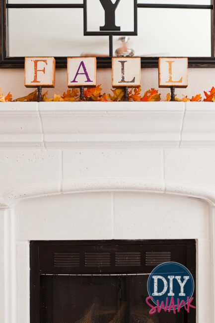 Tutorial on how we made these super easy, really cute DIY Chevron Fall Letter Blocks!  Get the FREE printable letters here to make your own set!