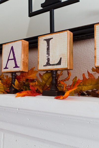 Tutorial on how we made these super easy, really cute DIY Chevron Fall Letter Blocks! Get the FREE printable letters here to make your own set!