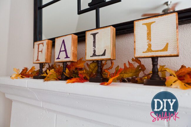 Tutorial on how we made these super easy, really cute DIY Chevron Fall Letter Blocks!  Get the FREE printable letters here to make your own set!