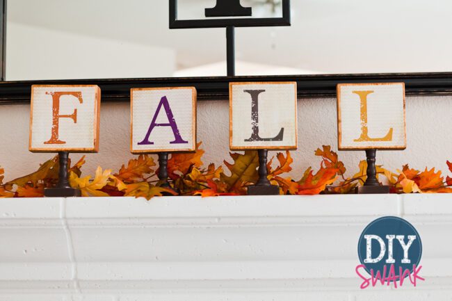 Tutorial on how we made these super easy, really cute DIY Chevron Fall Letter Blocks!  Get the FREE printable letters here to make your own set!