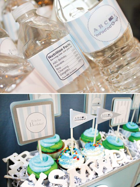 alphabet-birthday-water-bottles-and-cupcakes