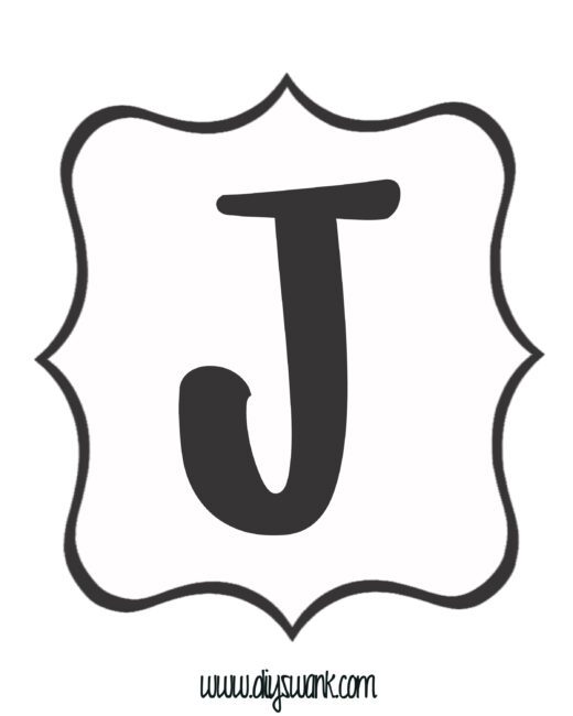 Free Printable Black and White Banner Letter_J