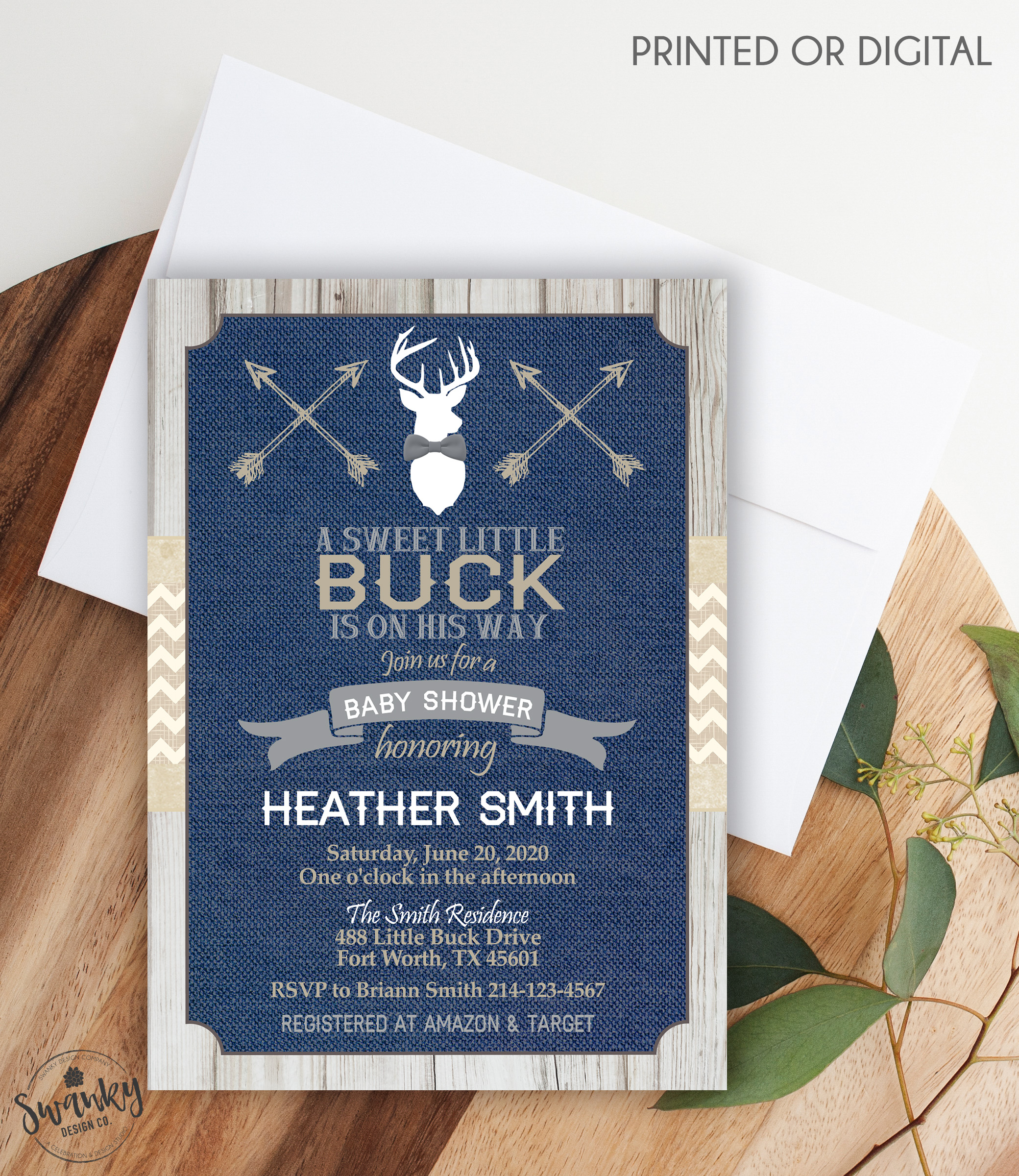 Little Buck Navy Baby Shower Invitation